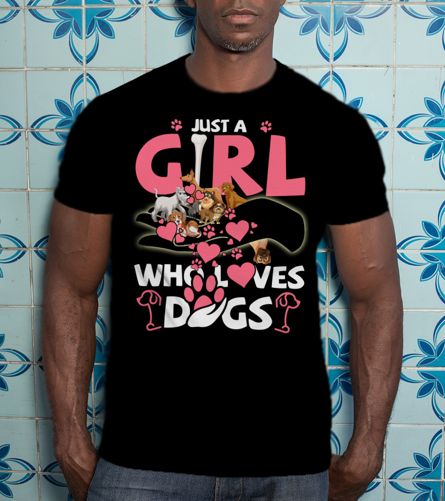 Just A Girl Who Loves Dogs With Cute Puppies And Hearts T-Shirt