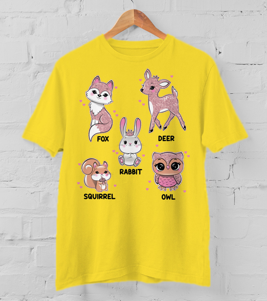 Fox Deer Rabbit Squirrel Owl Cute Animals T-Shirt