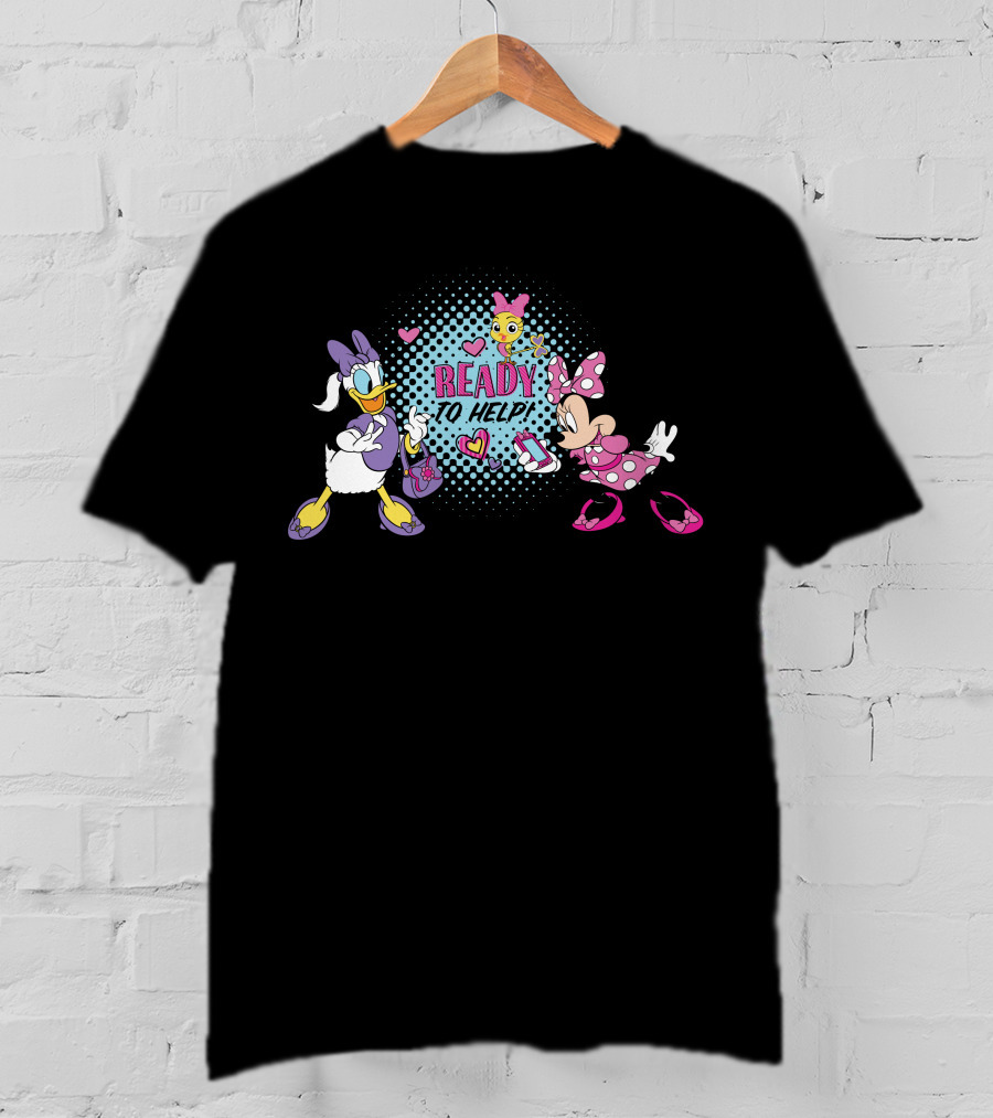 READY TO HELP Minnie And Daisy Duck Hearts And Phone T-Shirt