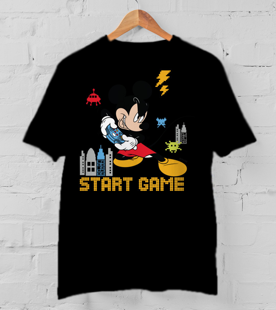 Mickey Holding Controller Retro Gaming City Start Game T-Shirt
