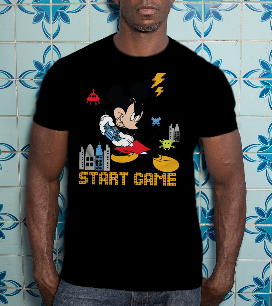 Mickey Holding Controller Retro Gaming City Start Game T-Shirt