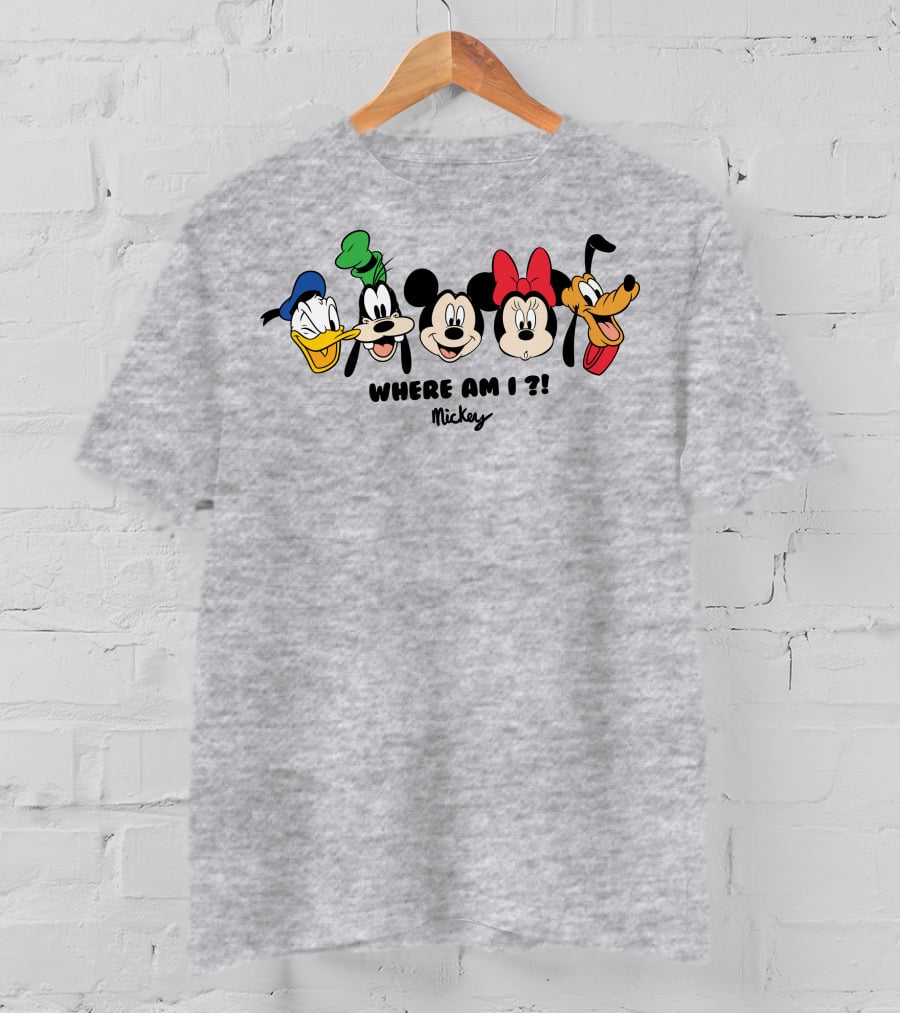 Mickey Donald Goofy Minnie Pluto Where Am I ? T-Shirt