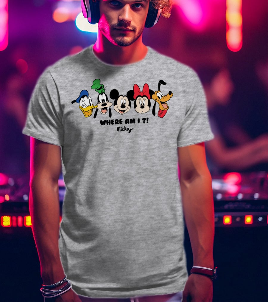 Mickey Donald Goofy Minnie Pluto Where Am I ? T-Shirt