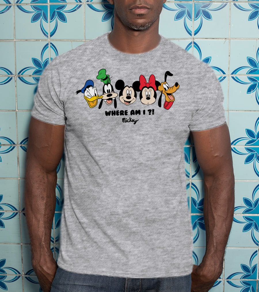 Mickey Donald Goofy Minnie Pluto Where Am I ? T-Shirt