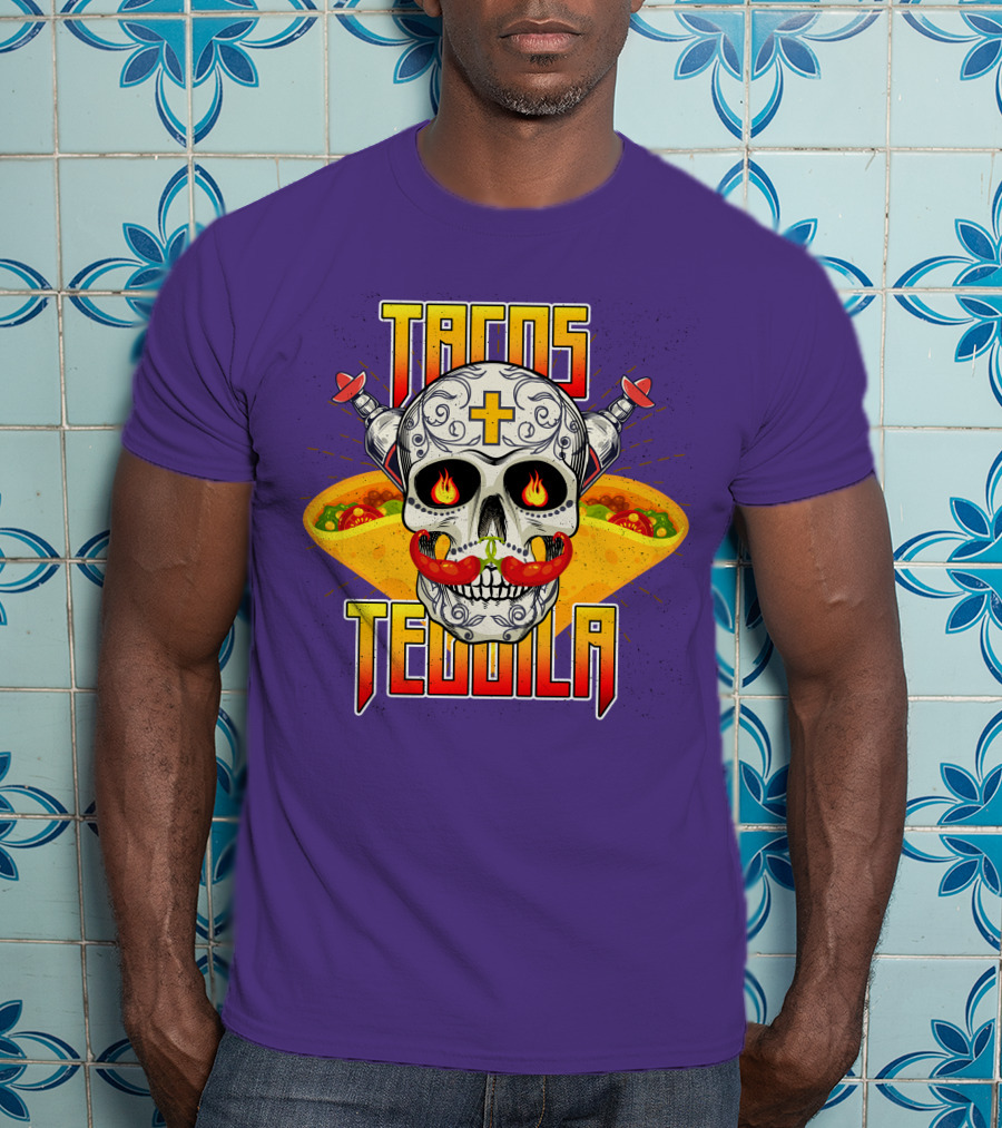 Tacos Tequila Skull Mexican Cuisine Party T-Shirt