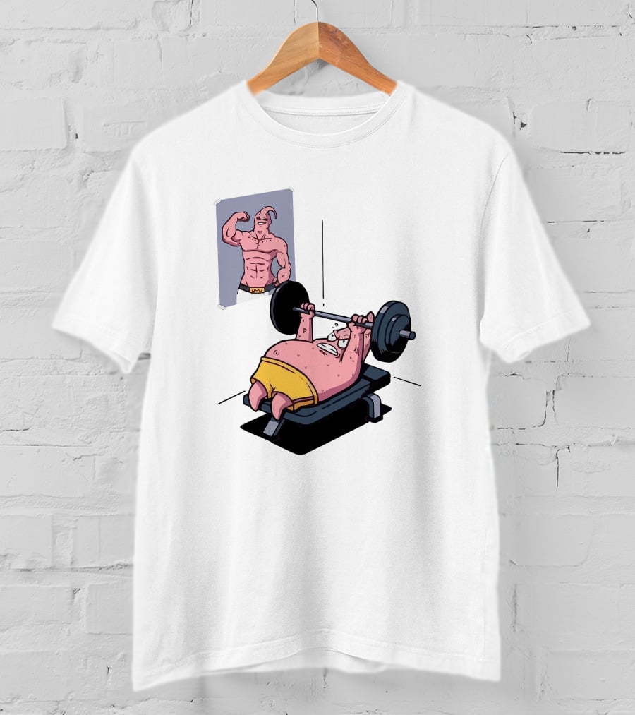 Majin Buu Patrick Lifting Weights With Motivational T-Shirt
