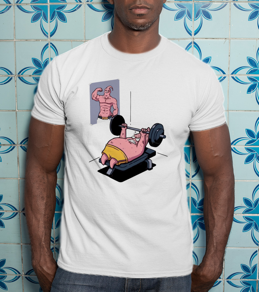 Majin Buu Patrick Lifting Weights With Motivational T-Shirt
