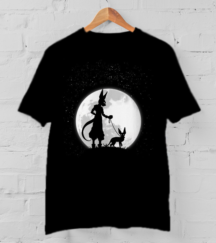 Beerus Walking Under Full Moon With Cat T-Shirt