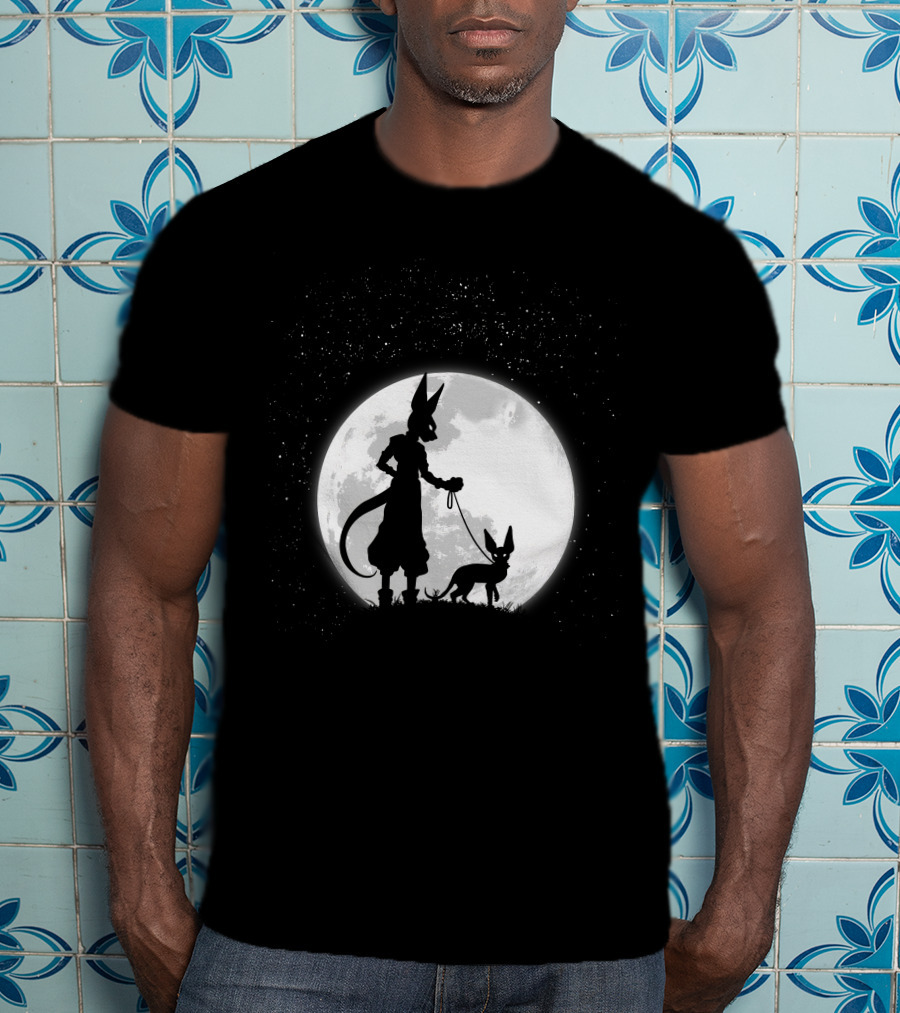Beerus Walking Under Full Moon With Cat T-Shirt