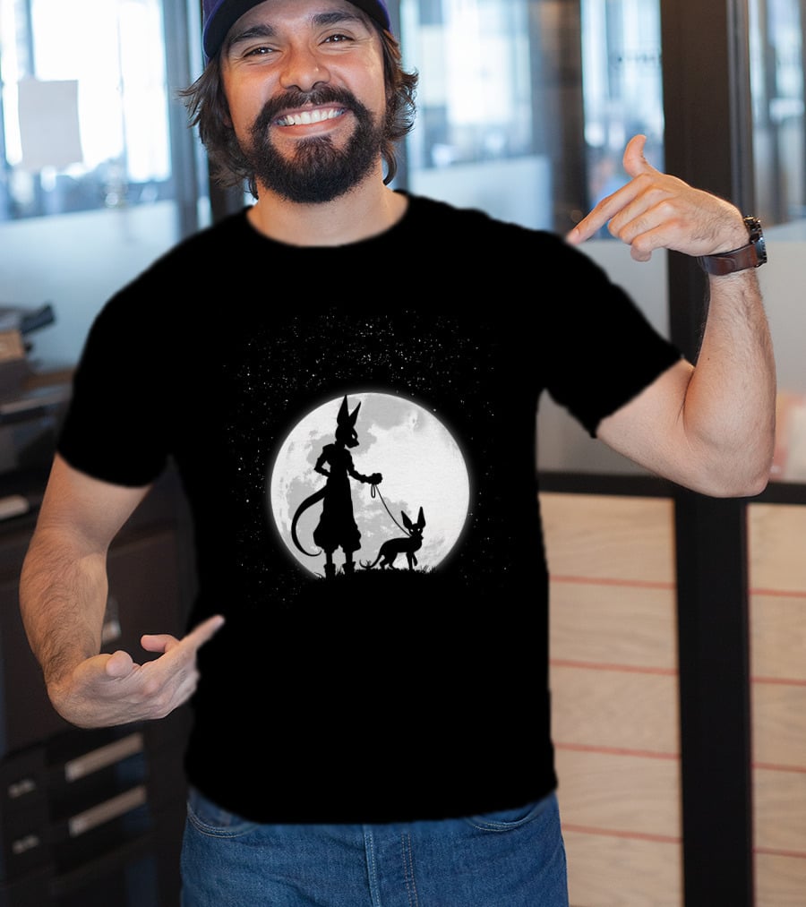 Beerus Walking Under Full Moon With Cat T-Shirt