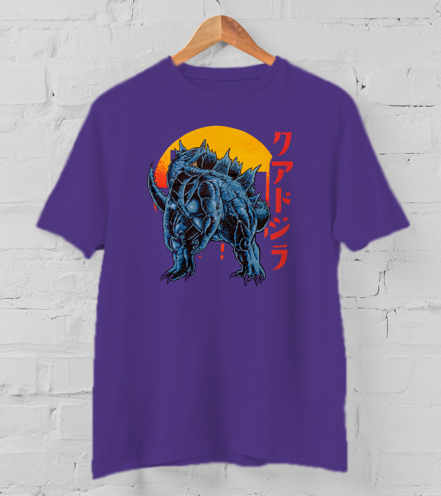 Raging Tobey Raskolapparel Quadzilla Kaiju Monster Retro Sunset Kanji T-Shirt