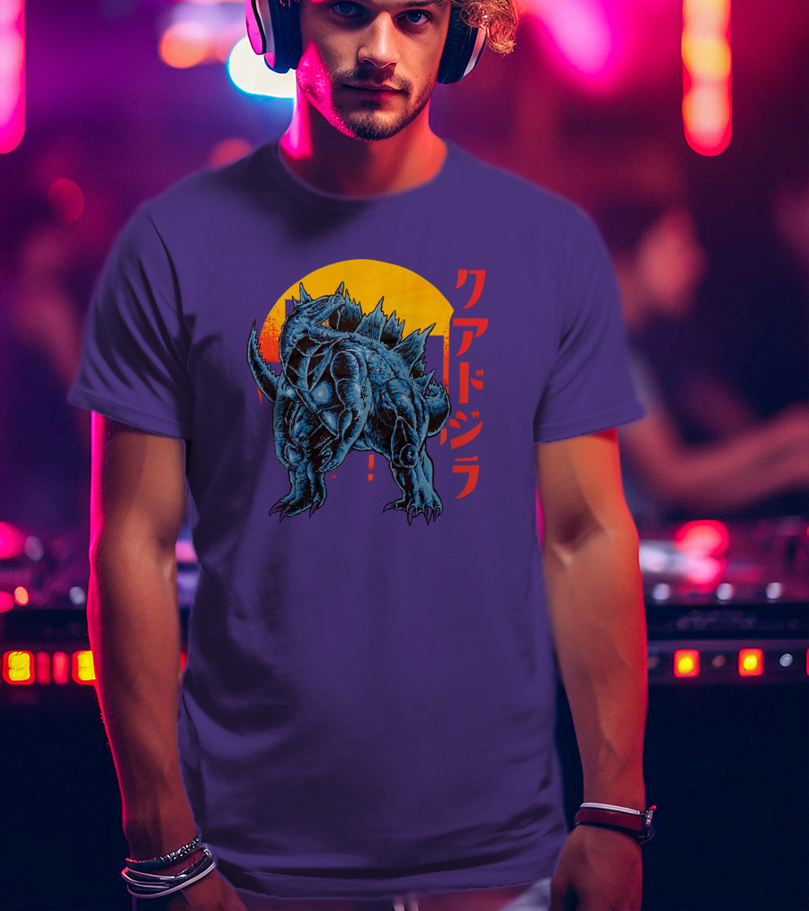 Raging Tobey Raskolapparel Quadzilla Kaiju Monster Retro Sunset Kanji T-Shirt