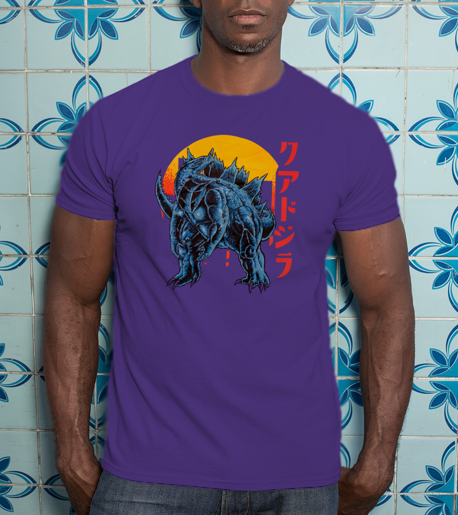 Raging Tobey Raskolapparel Quadzilla Kaiju Monster Retro Sunset Kanji T-Shirt