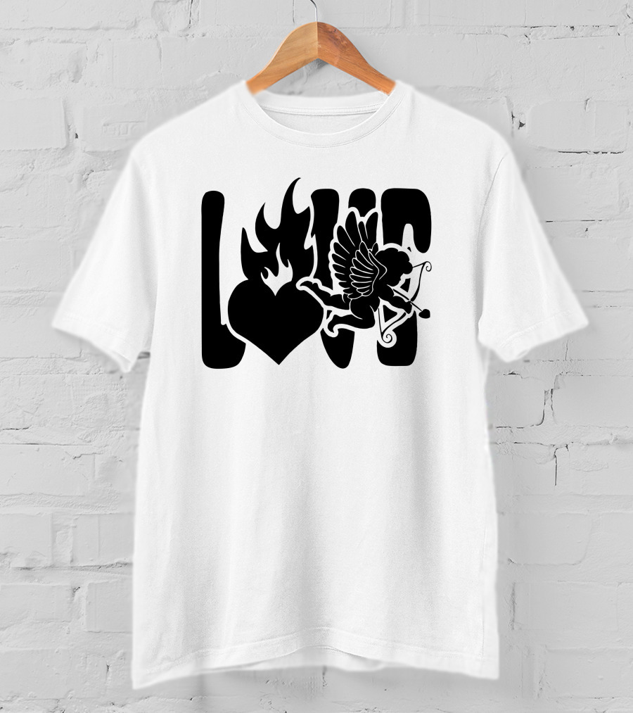 Benny Soliven Love Black Cupid Heart Flame T-Shirt