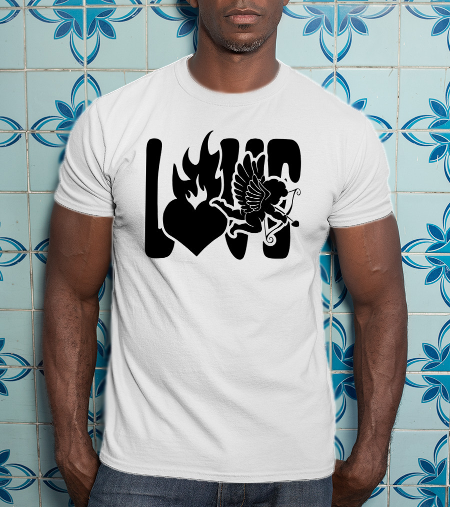 Benny Soliven Love Black Cupid Heart Flame T-Shirt