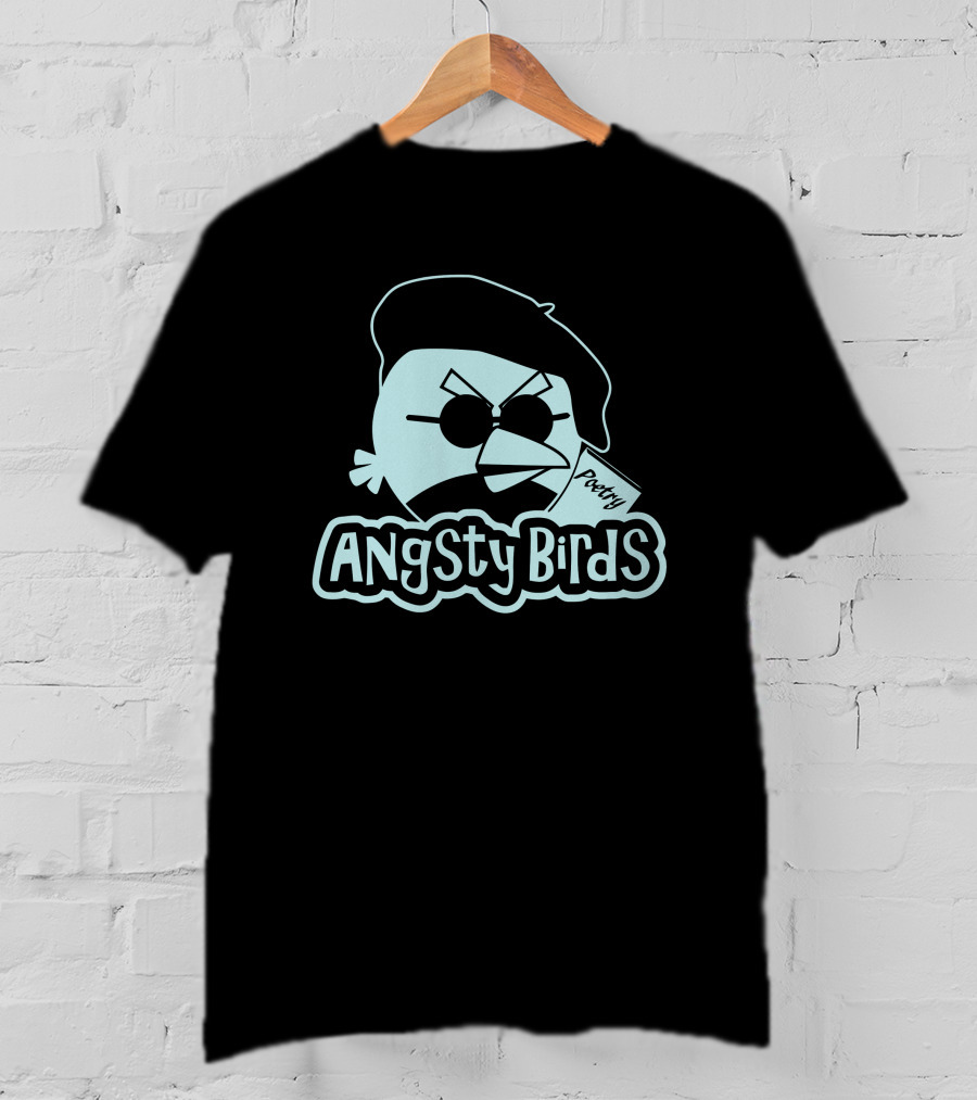 Angsty Birds Poetry Beret Sunglasses T-Shirt