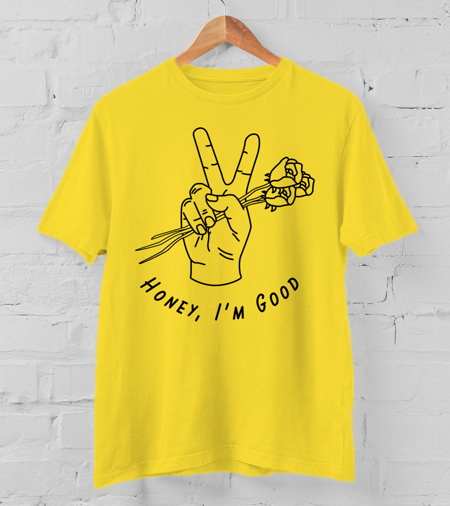 Andy Grammer Honey I'm Good Yellow Hand Peace Sign Roses T-Shirt