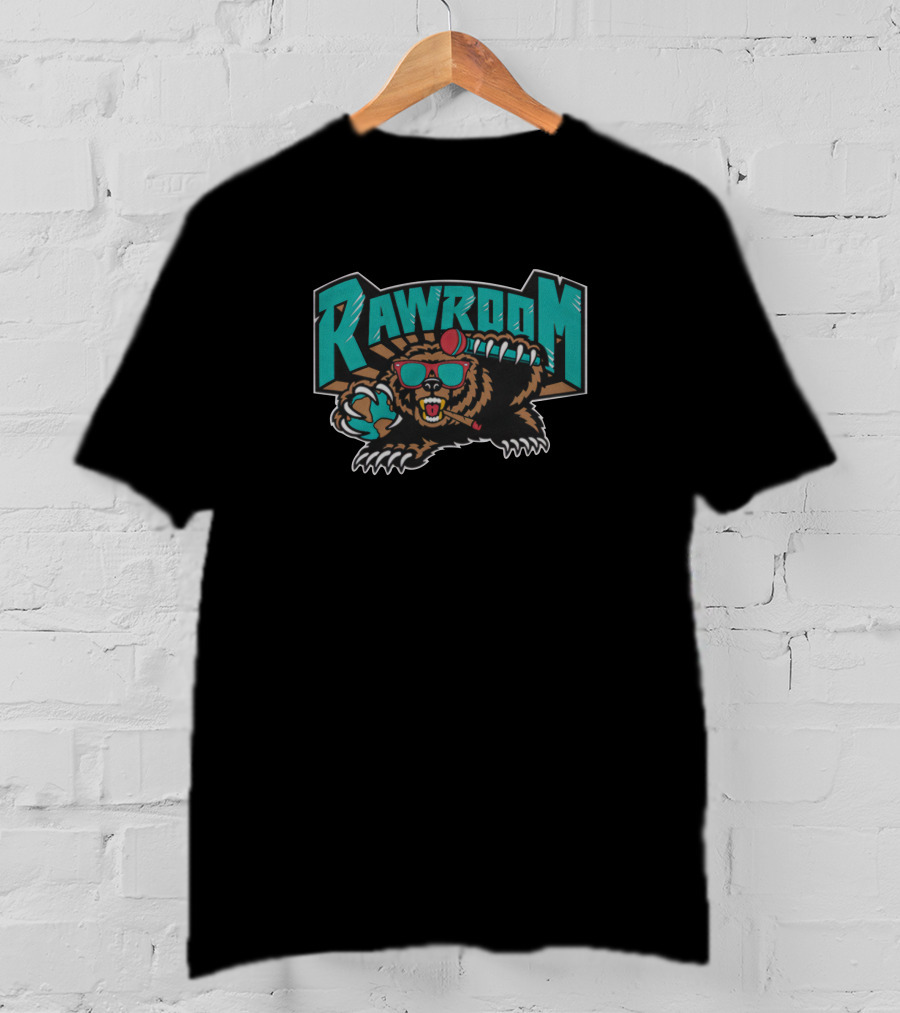 Raw Room Merch Grizz Champion Bear With Football And Sunglasses T-Shirt