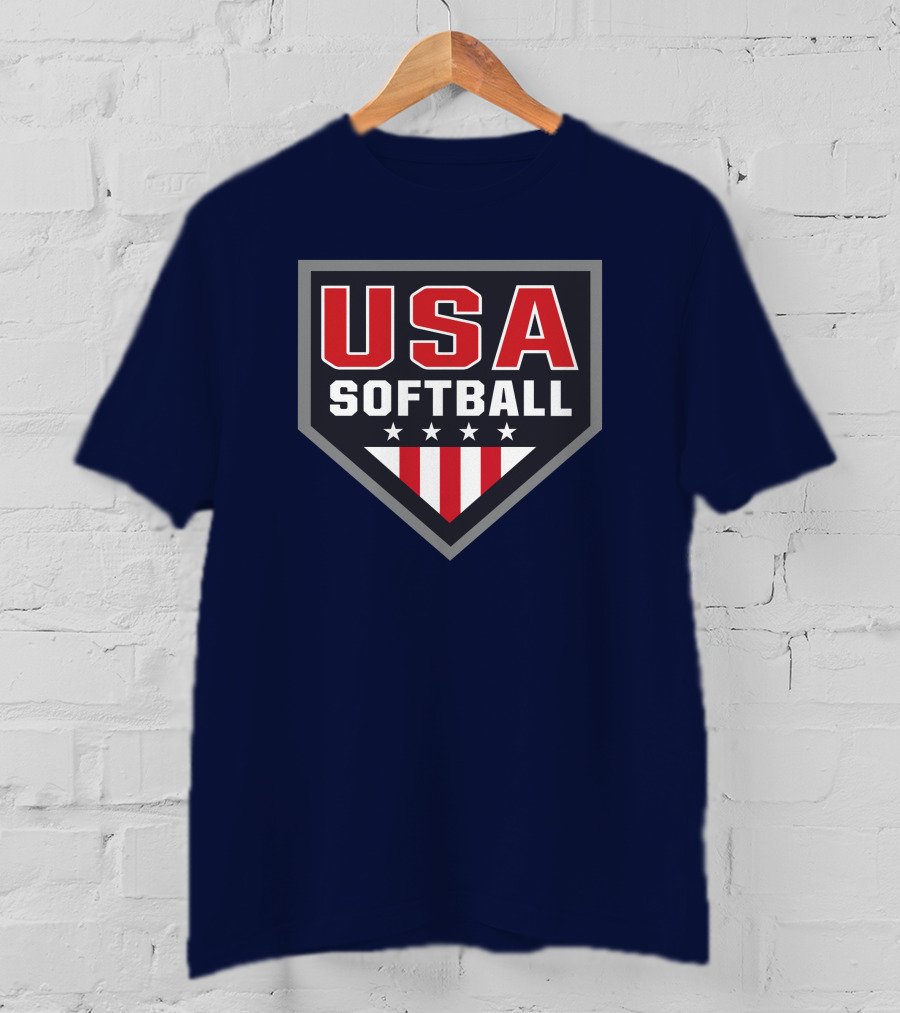 USA Softball Store Logo With Stars And Stripes Home Plate T-Shirt