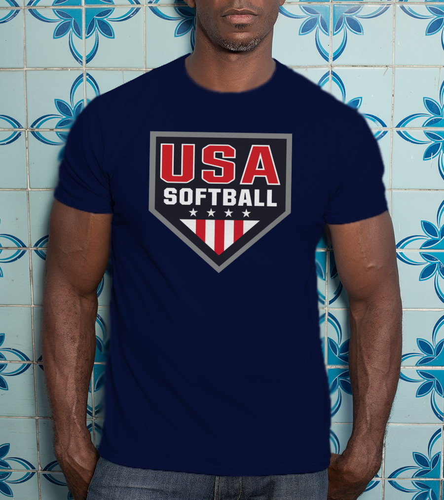USA Softball Store Logo With Stars And Stripes Home Plate T-Shirt