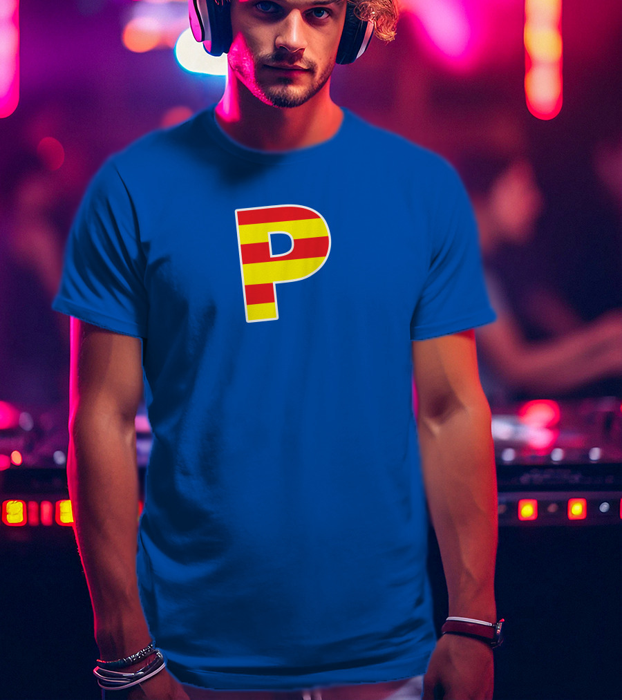 Pghlfilms P Yellow And Red Stripes Blue Background T-Shirt