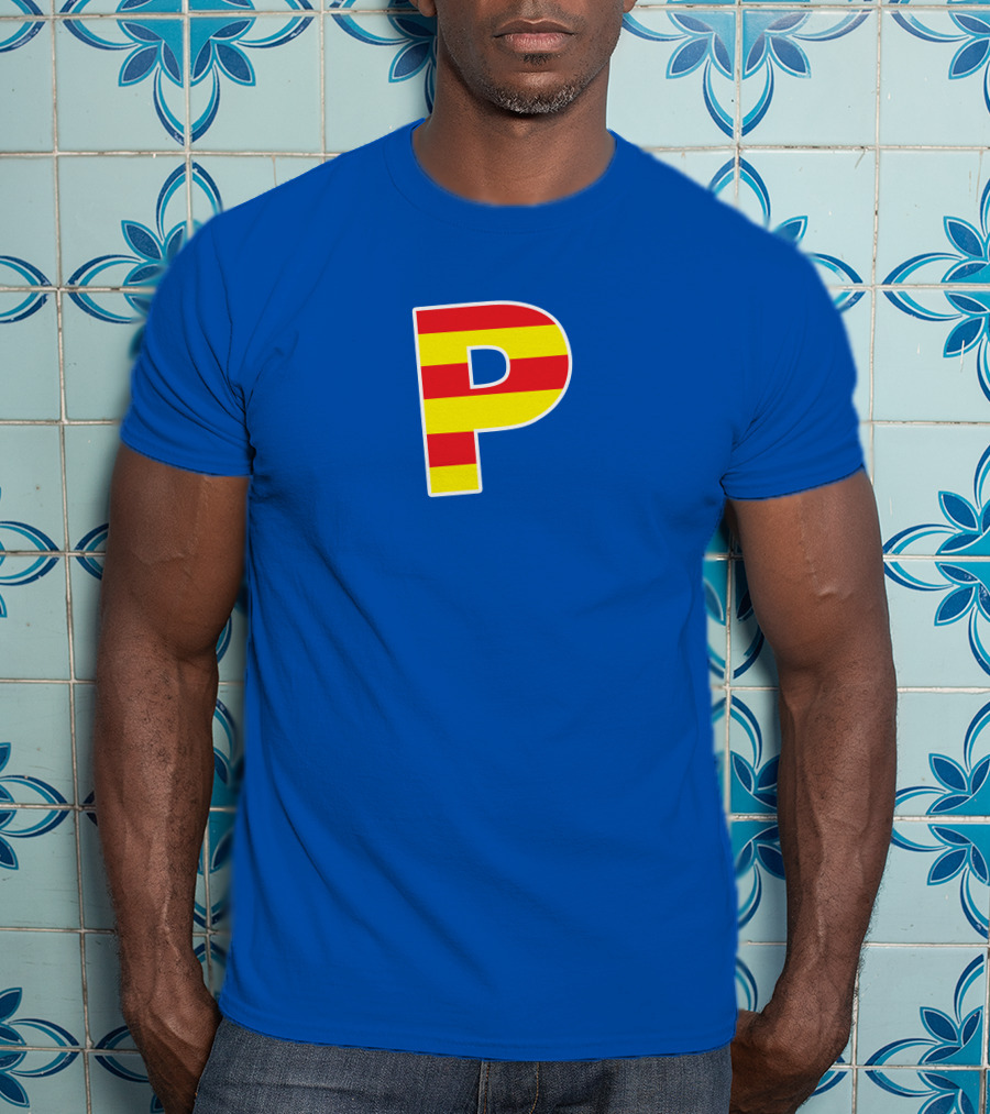 Pghlfilms P Yellow And Red Stripes Blue Background T-Shirt