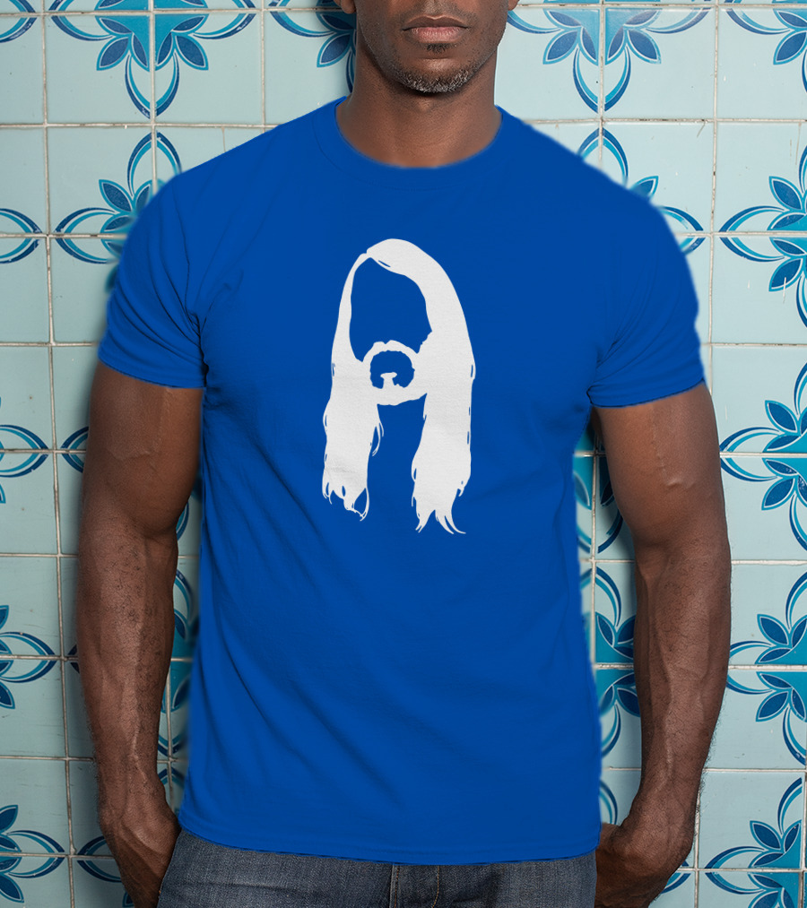 Moist Merch Charlie Head Silhouette Long Hair Blue T-Shirt