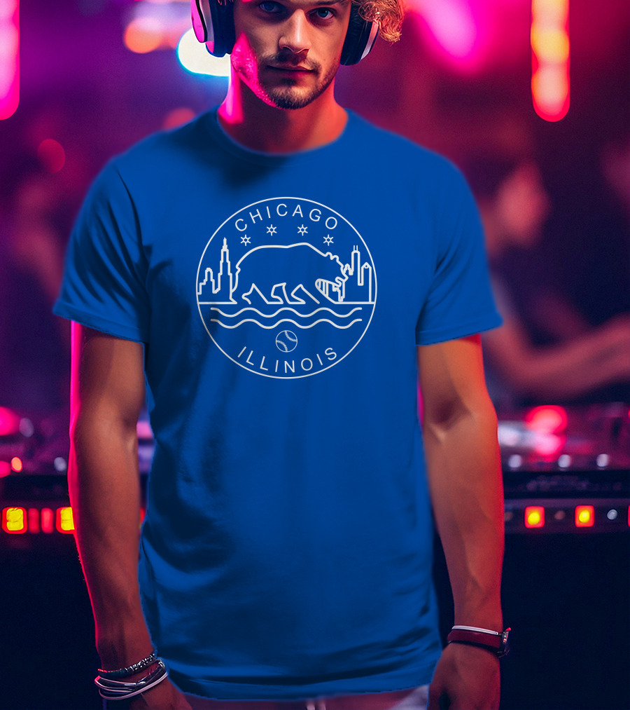 Chicago Illinois Bear Skyline Stars Baseball Seal 1908 T-Shirt