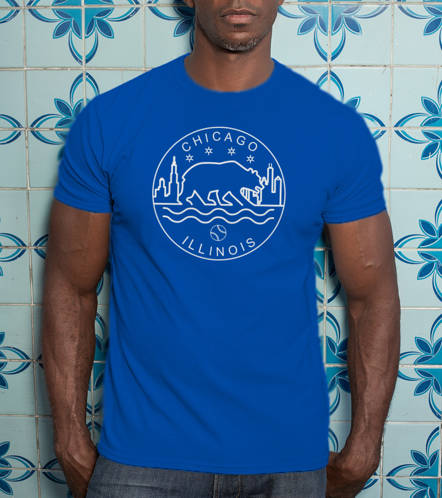 Chicago Illinois Bear Skyline Stars Baseball Seal 1908 T-Shirt