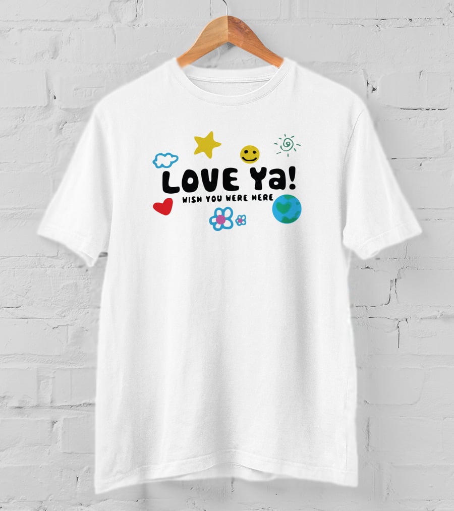 Temerchan Noko Love Ya Wish You Were Here Star Smiley Heart Earth Cloud Flower T-Shirt