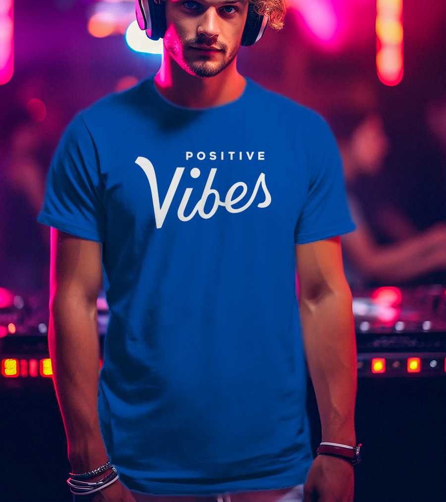 Olympiasports Positive Vibes Michael Schwab Blue Typography T-Shirt