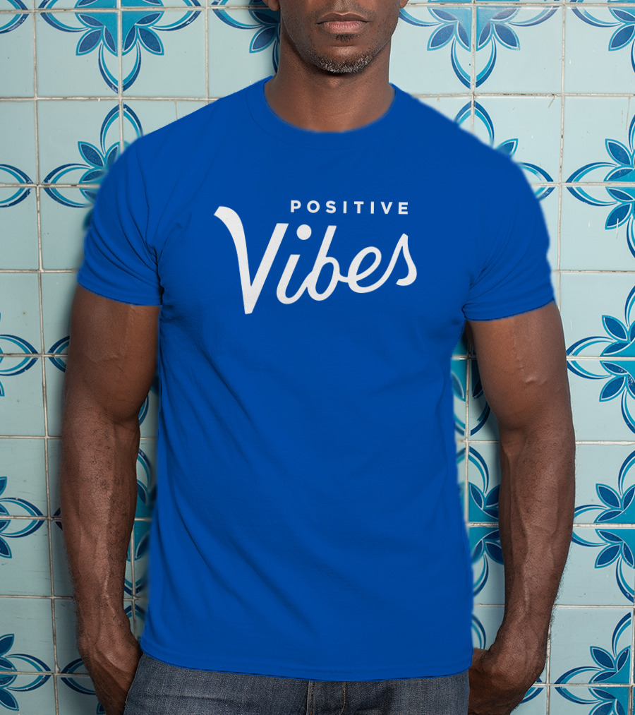 Olympiasports Positive Vibes Michael Schwab Blue Typography T-Shirt