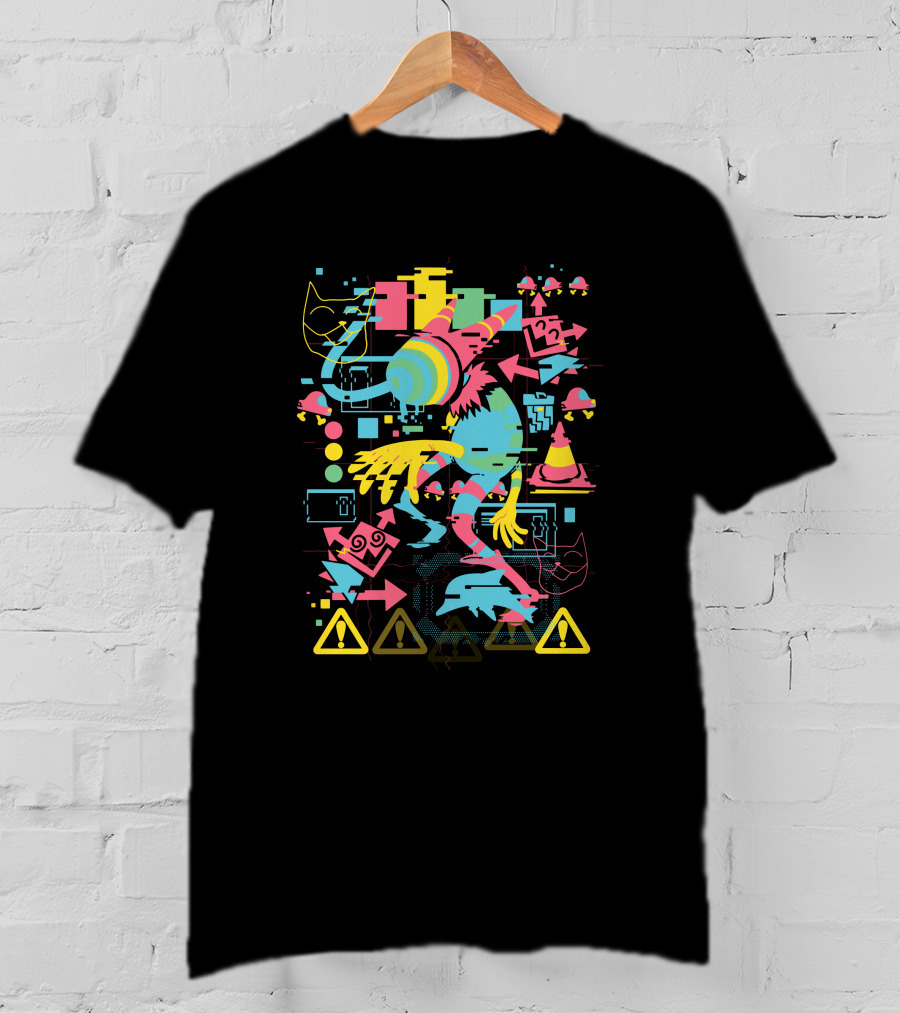 Deltarune Chapter 2 Merch Disruption Fangamer Noelle Spamton Glitch Pattern Warning Signs T-Shirt