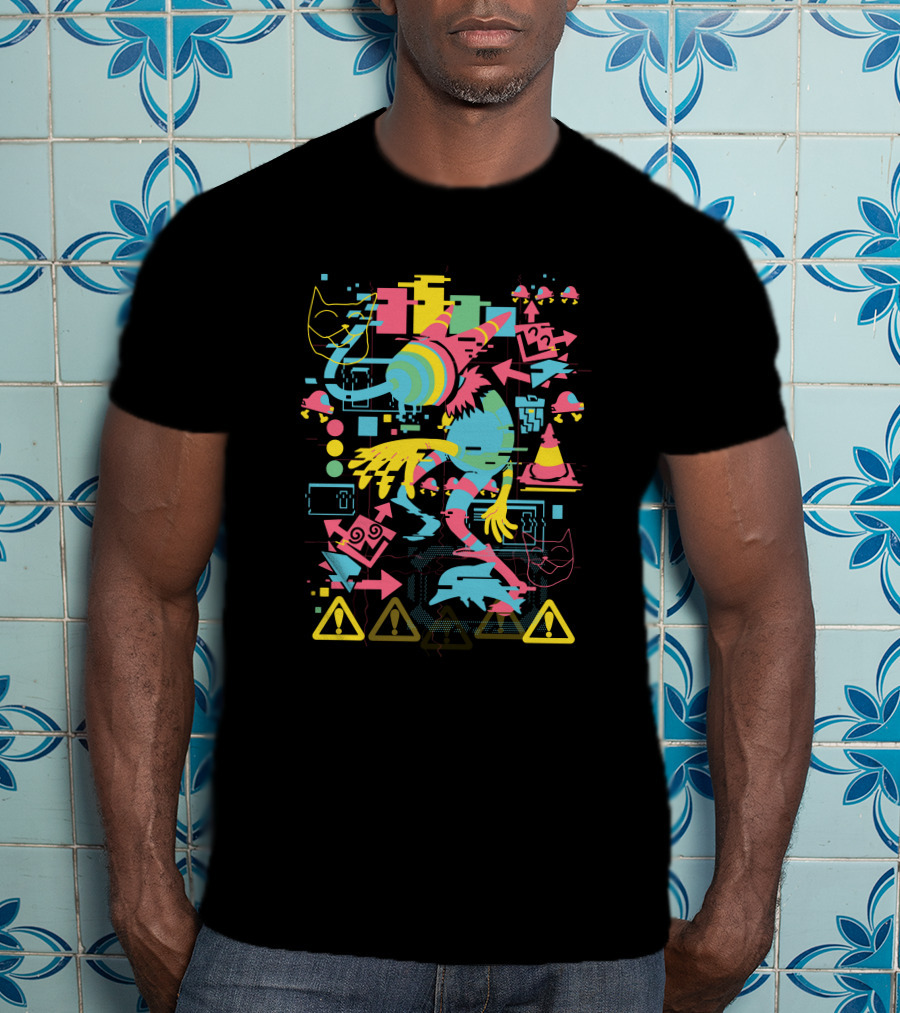 Deltarune Chapter 2 Merch Disruption Fangamer Noelle Spamton Glitch Pattern Warning Signs T-Shirt