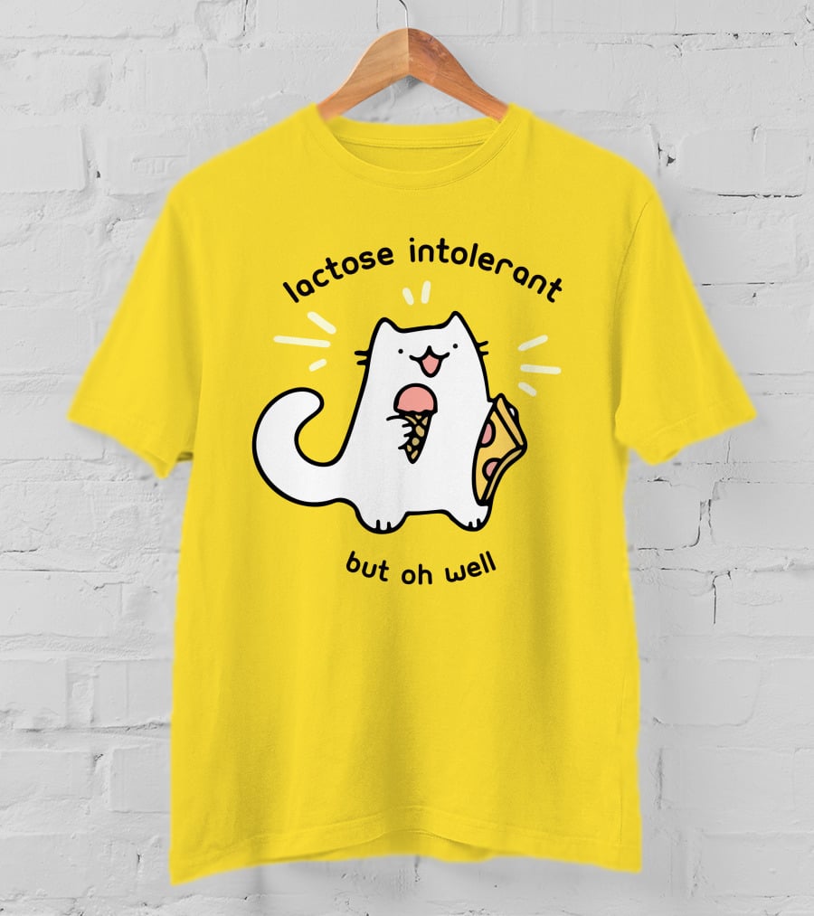 Lactose Intolerant Cat But Oh Well Eating Ice Cream Pizza Crowlines Merch T-Shirt