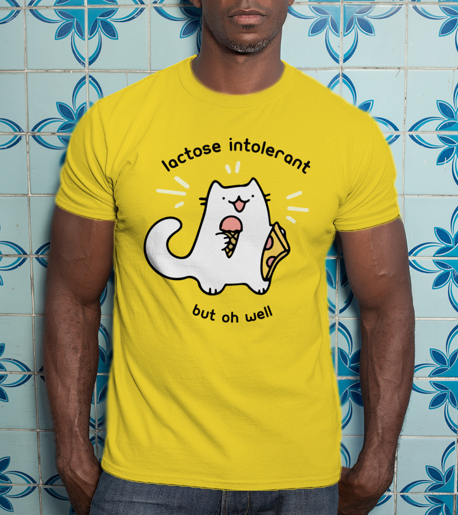 Lactose Intolerant Cat But Oh Well Eating Ice Cream Pizza Crowlines Merch T-Shirt
