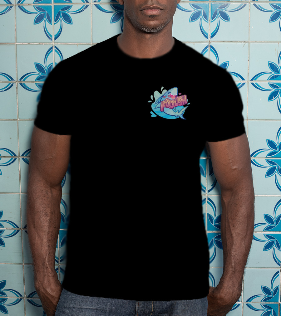 Foolish Gamers Shark With Blue Splash And Mountains T-Shirt