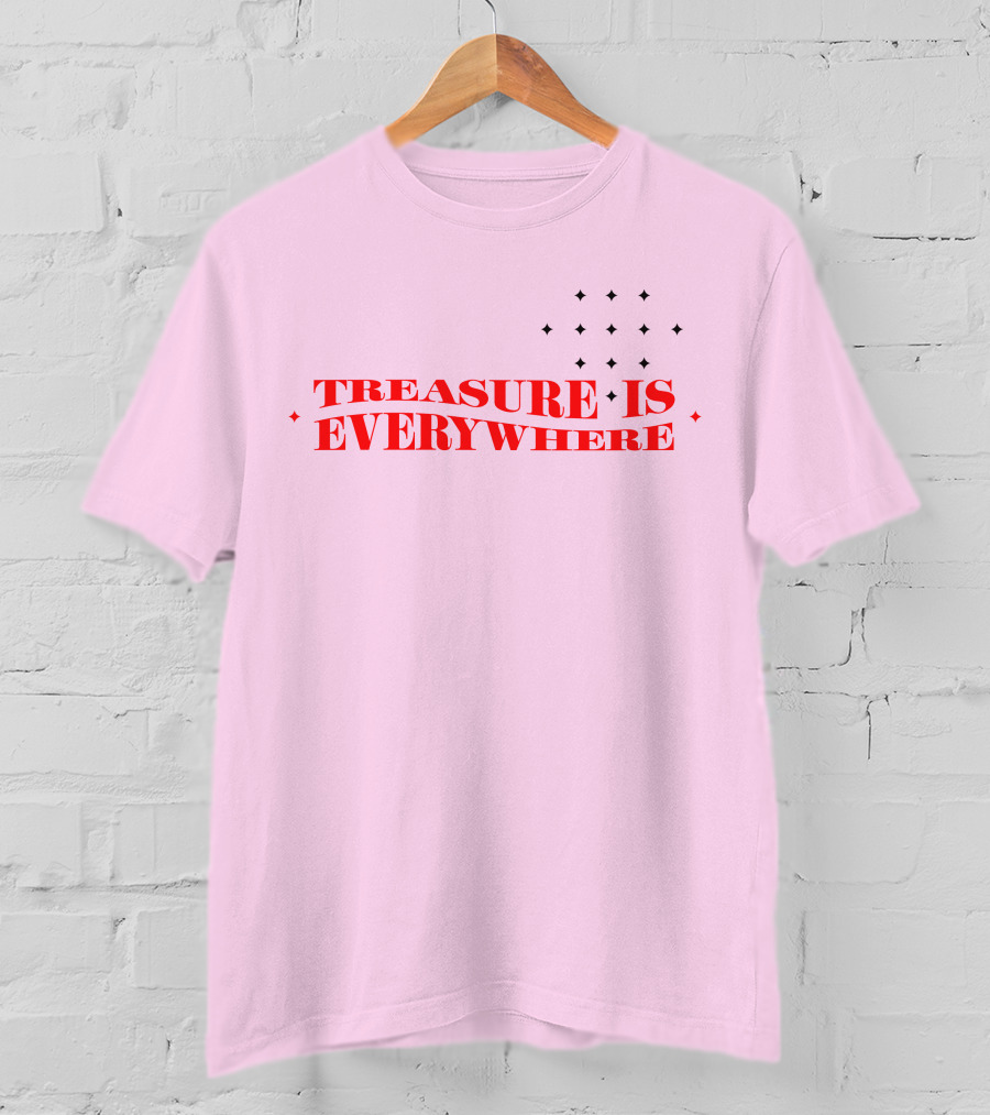 Junkyu Treasure Is Everywhere Pink And Red Text With Stars T-Shirt