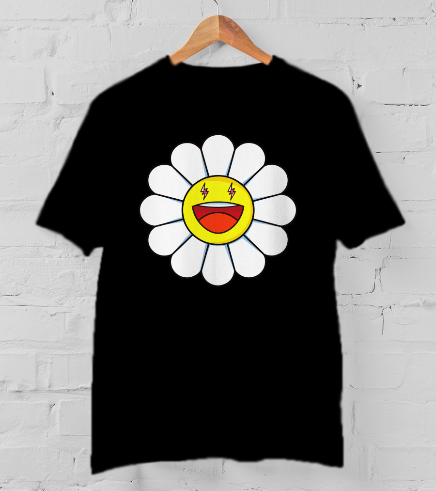 J Balvin Merch Blanco Large Flower Smiley Face With Lightning Eyes T-Shirt