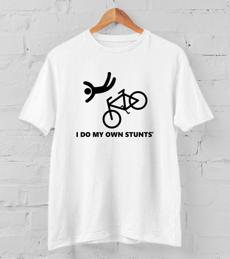 Shaun I Do My Own Stunts Falling Off Bicycle T-Shirt