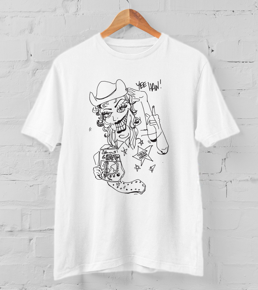Thekla Merch Shop Yee Haw Champ Drawing With Stars And Cowboy Hat T-Shirt