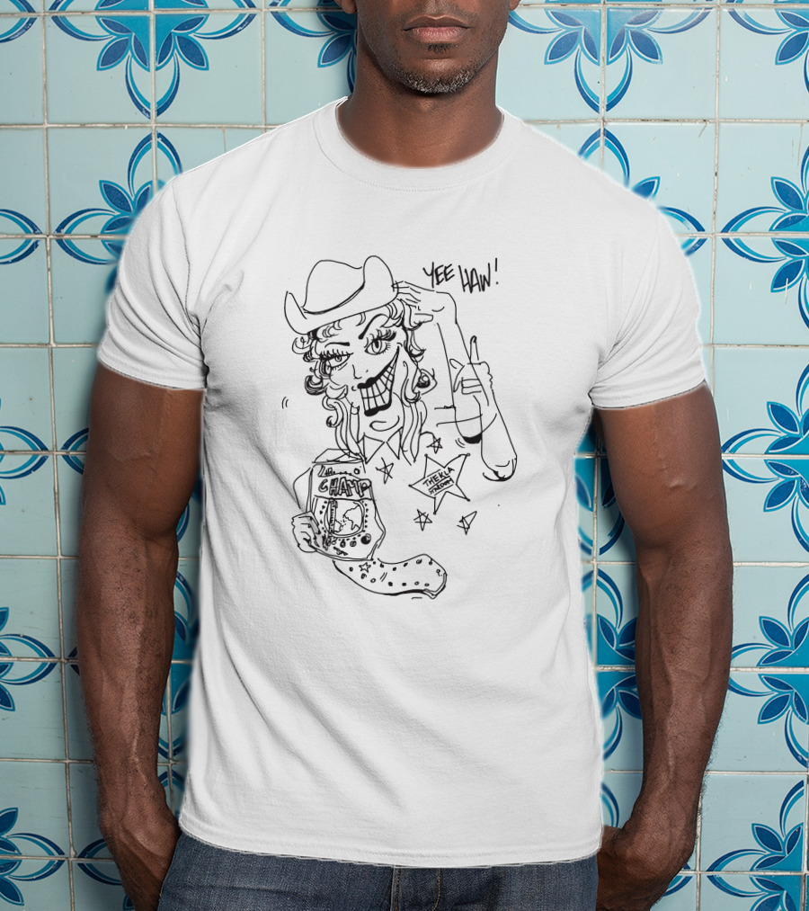 Thekla Merch Shop Yee Haw Champ Drawing With Stars And Cowboy Hat T-Shirt