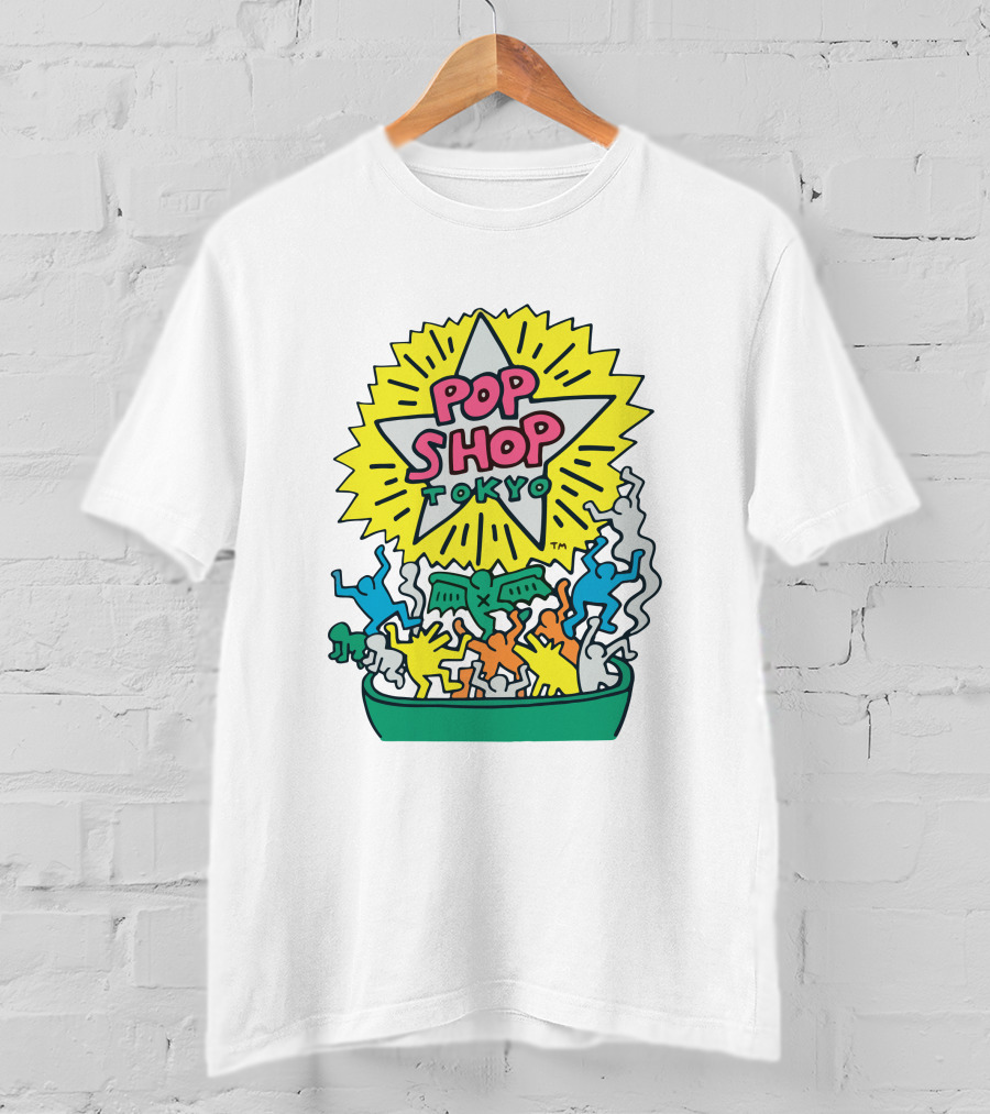 Orange Keith Haring Pop Shop Tokyo Starburst Colorful Figures T-Shirt