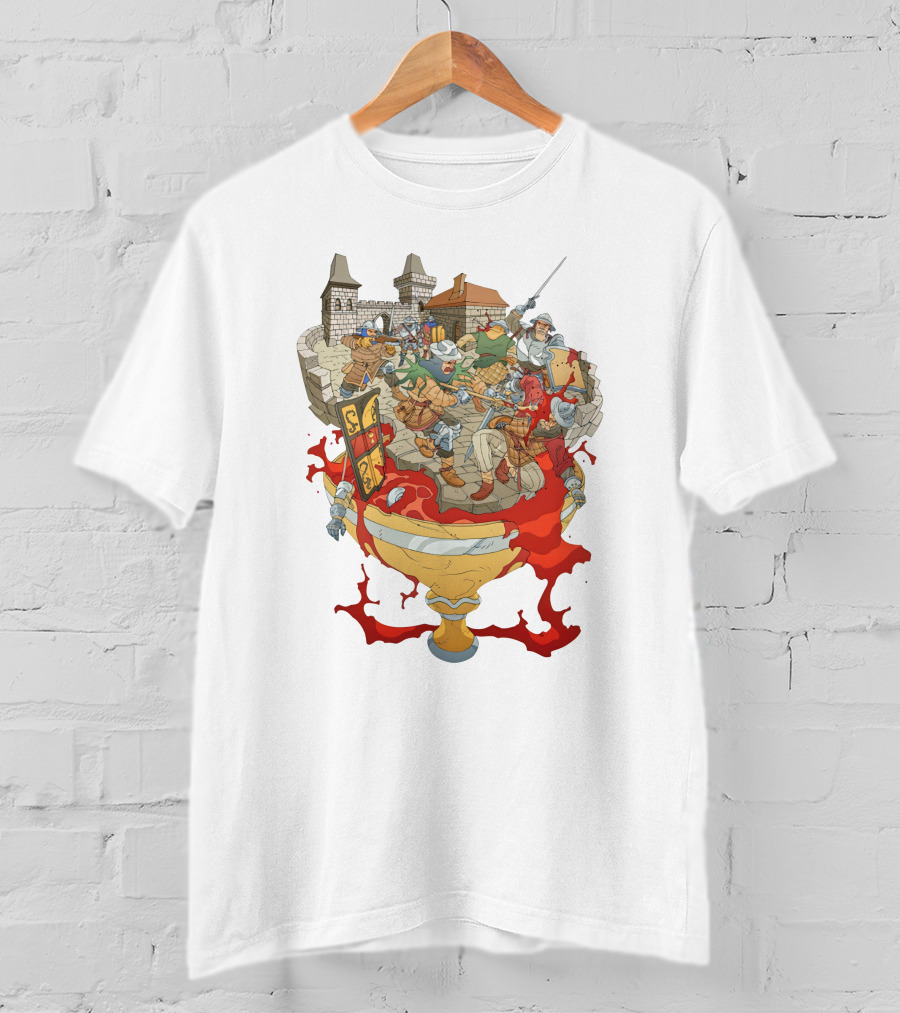 Graman Hussite Medieval Battle In Front Of Castle With Sword And Shield Warriors T-Shirt