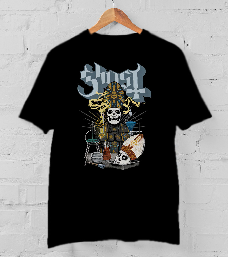 Ghost Reanimator Iconic Alchemy Imagery With Skull In Clerical Garb T-Shirt