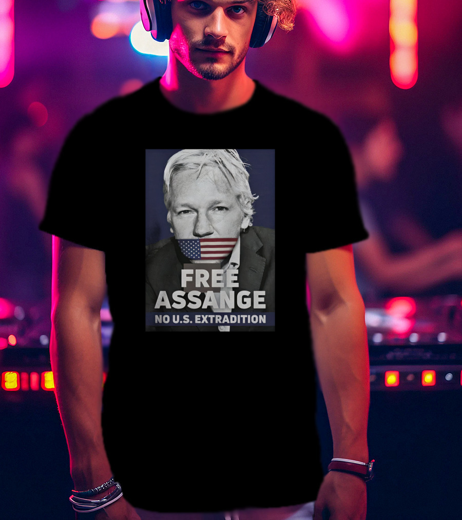 Dimitar Apasiev Free Assange No U.S. Extradition American Flag Silence T-Shirt