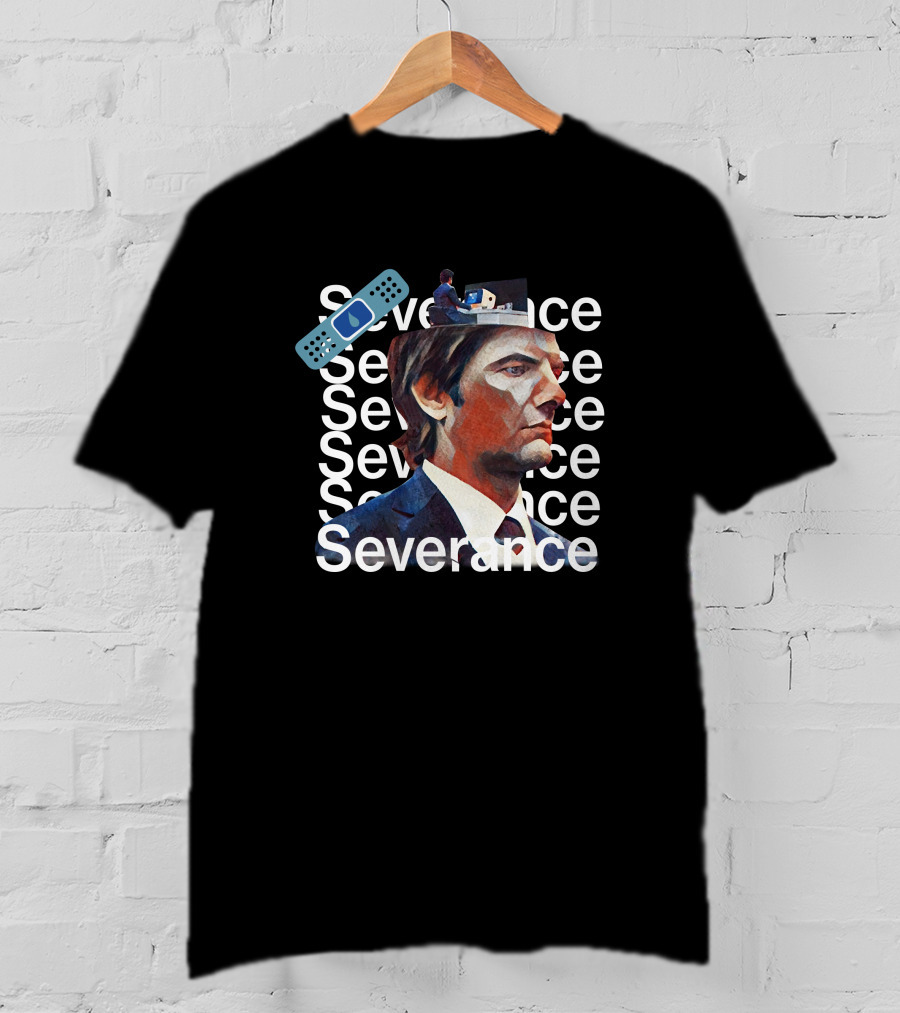 Severance Portrait And Remote Control Icon With Repeated Text T-Shirt