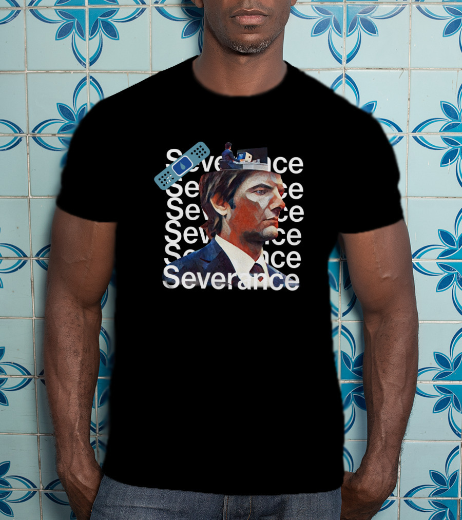 Severance Portrait And Remote Control Icon With Repeated Text T-Shirt