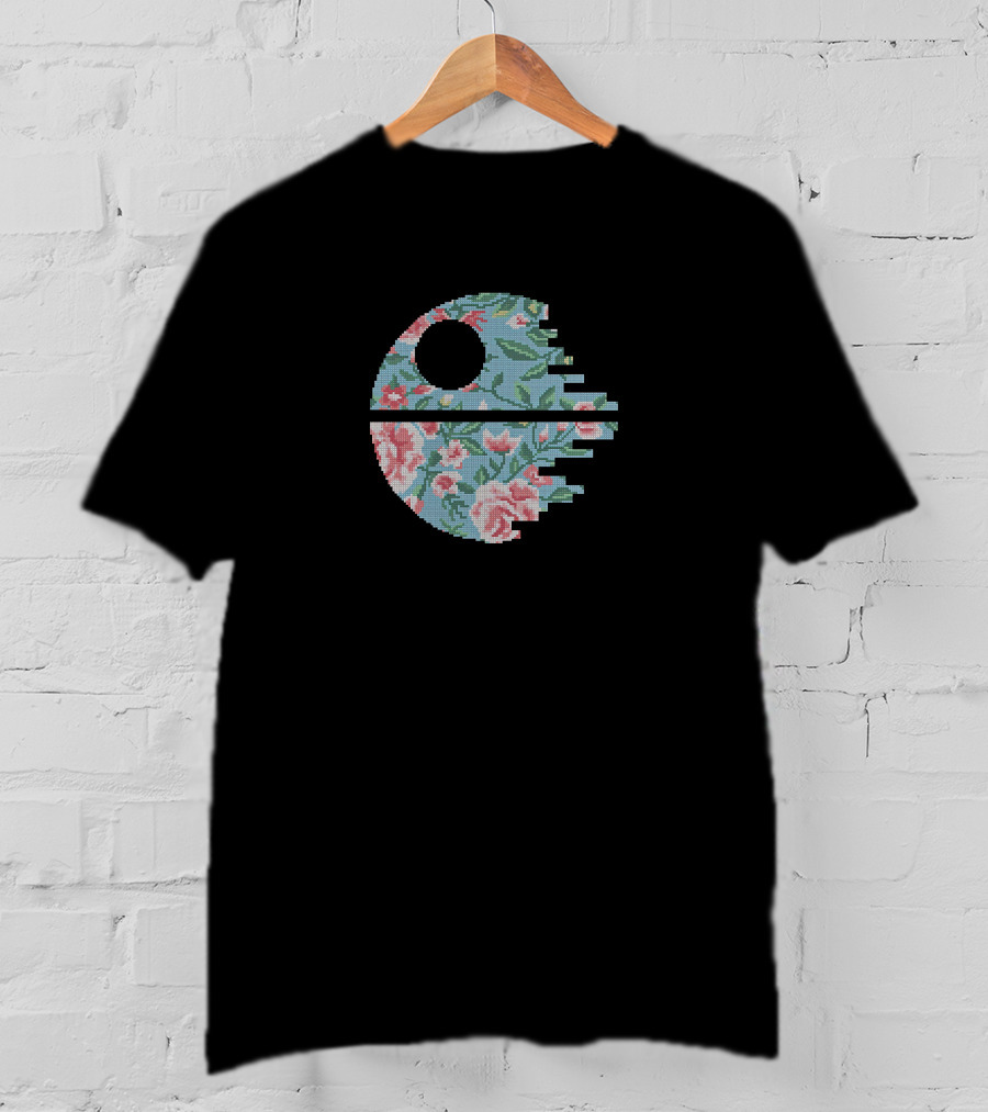 Star Wars Death Star Floral Cross Stitch Pattern For Cross Stitching Lovers T-Shirt