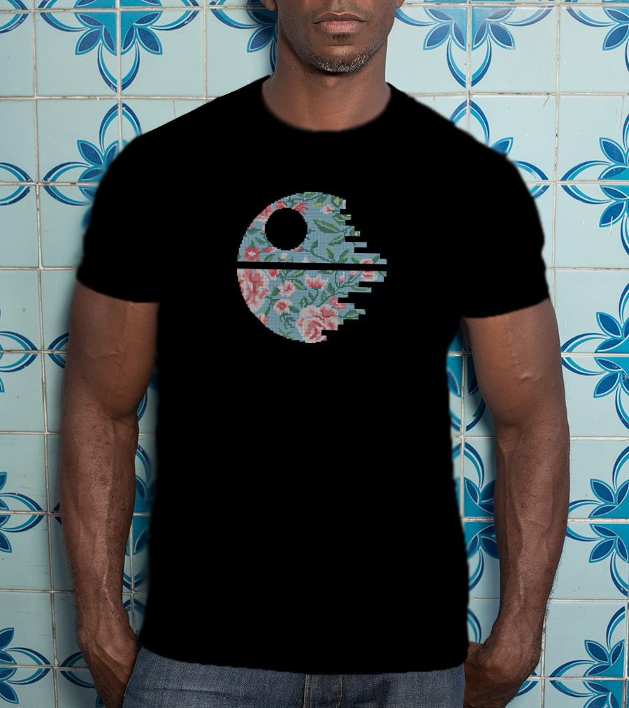 Star Wars Death Star Floral Cross Stitch Pattern For Cross Stitching Lovers T-Shirt